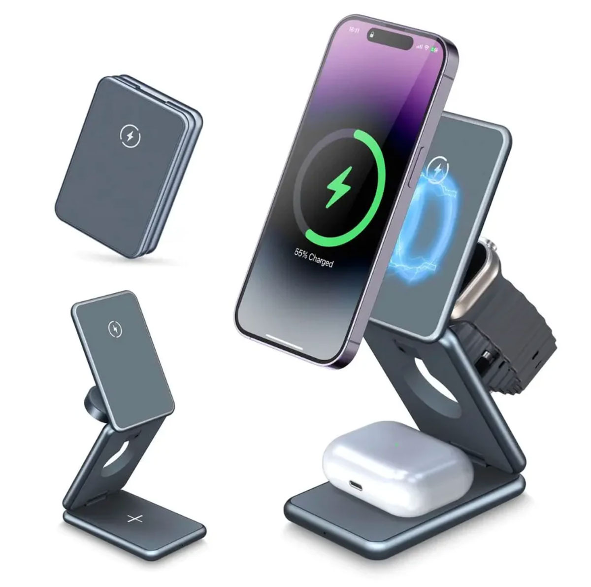Evolved 3-in-1 Foldable Charger – Smallest 3-in-1 Apple Watch travel charger